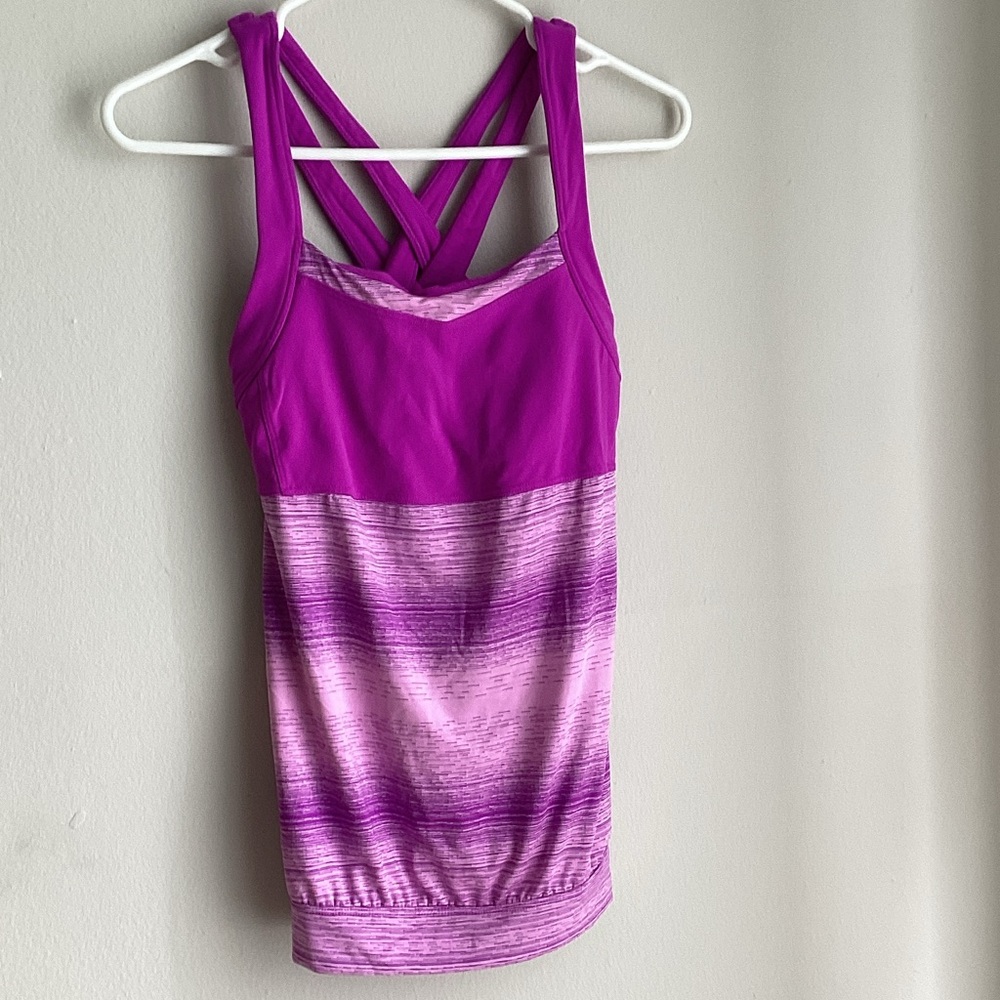 Womens Athena Purple Ombre Crisscross Shelf Tank Top